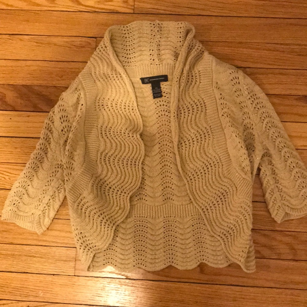 cream colored shimmer mid waist cardigan